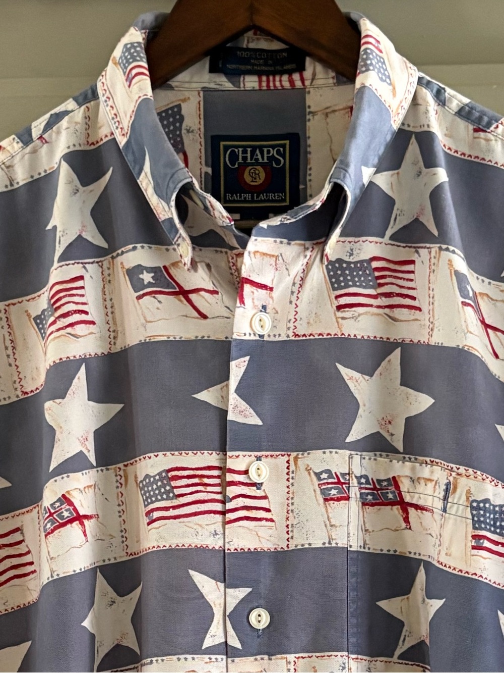 Vintage 90’s Chaps Ralph Lauren 100% Cotton Patriotic Button Down Shirt Large